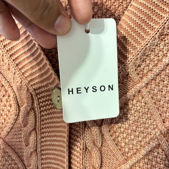 HEYSON Baked Clay Washed Cable Knit Button Down Cardigan Medium Bohemian NEW - Picture 7 of 9